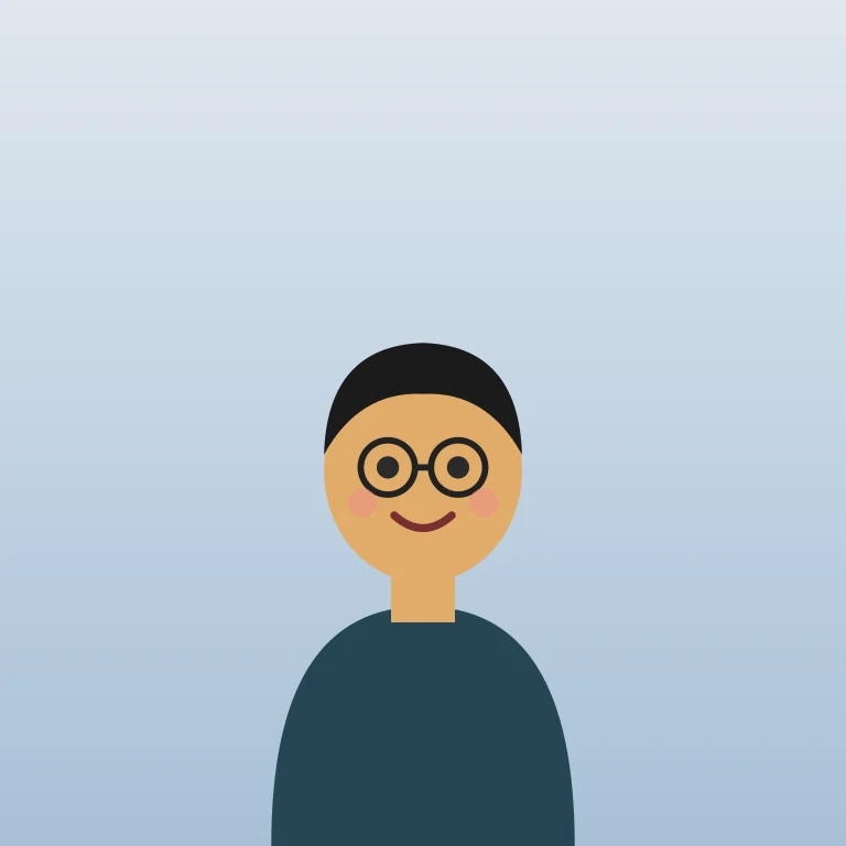 Illustrated man with glasses, before and after the Snowy Winter style with falling snow (before)
