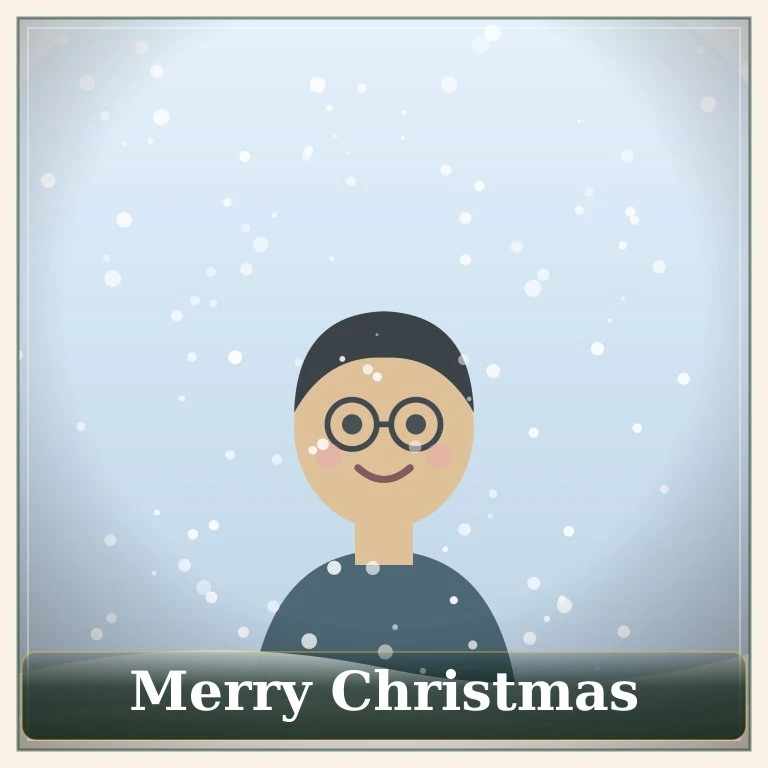 Illustrated man with glasses, before and after the Snowy Winter style with falling snow (after)
