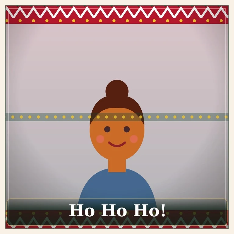 Illustrated woman with a bun, before and after the Ugly Sweater style with a knit border (after)