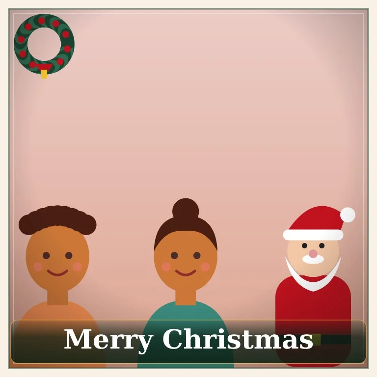 Two illustrated children next to a cartoon Santa Claus, With Santa style