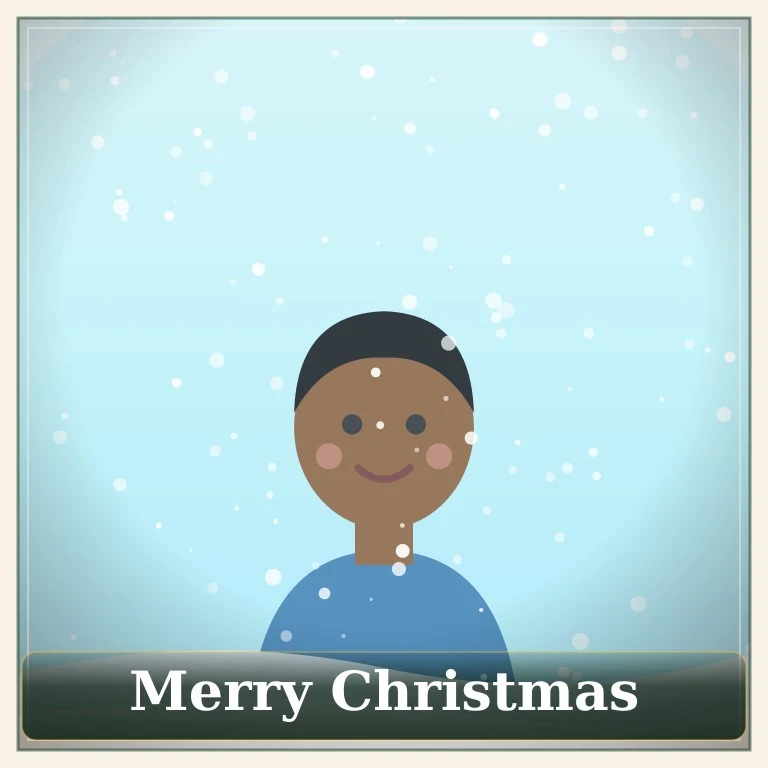 Illustrated man in a blue top with falling snow, Snowy Winter style