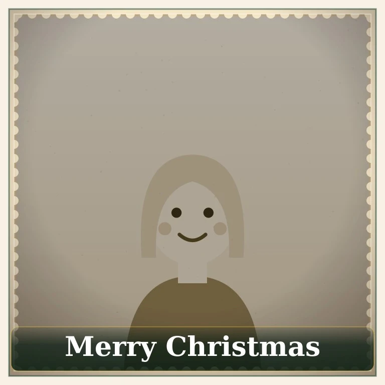 Illustrated blonde woman in muted sepia tones with a cream scalloped border, Vintage Card style
