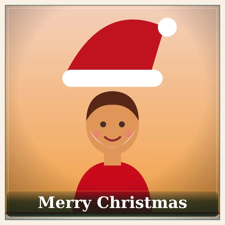 Illustrated man with a white beard wearing a big red Santa hat